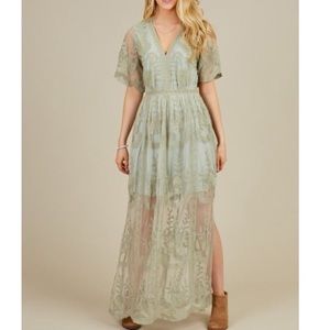 A beautiful soul moss green lace maxi dress